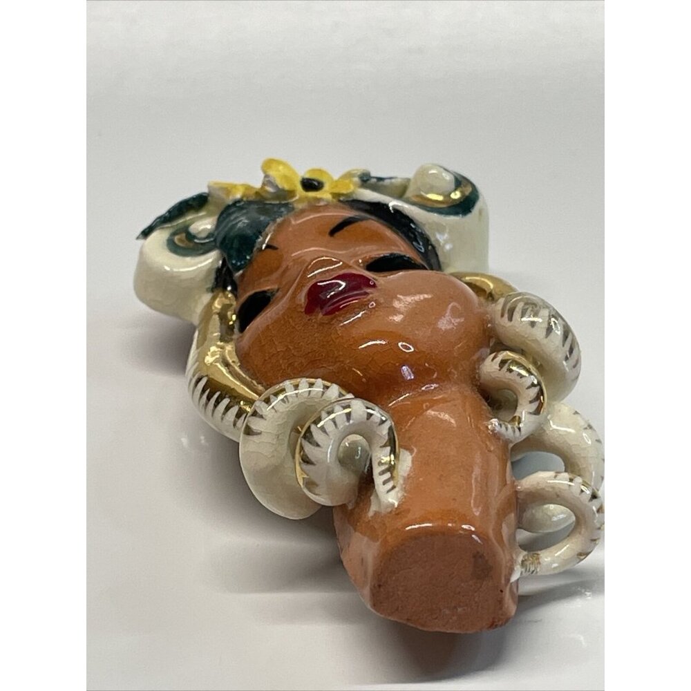 RARE Vintage Copo De Oro 1940s Porcelain Lady's Head Brooch Lin Sticker Read B10 - Picture 3 of 15